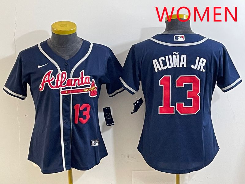 Women Atlanta Braves #13 Acuna jr Blue Game 2025 Nike MLB Jersey style 4